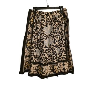 Isda & Co. Silk Floral Print Midi Skirt‎ Black Beige Boho Chic Size 6